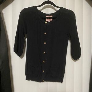 Juicy Culture black shirt sleeve blouse, crowns on buttons